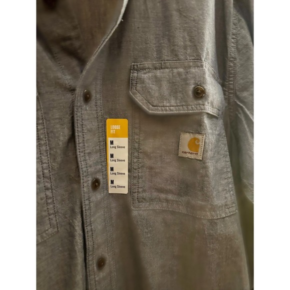 NWT Carhartt Men's Medium Blue Chambray Long Sleeve Work Shirt Button Up Utility - Picture 7 of 7
